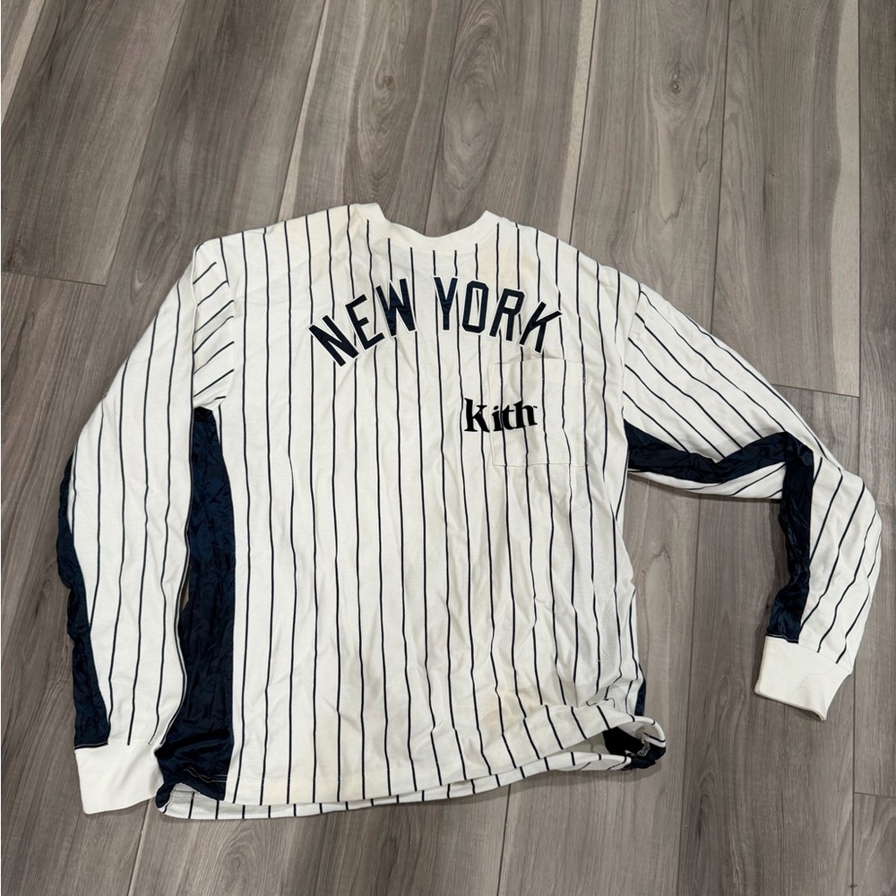 Kith x MLB NYC Yankees style Cream and Black Striped Shirt